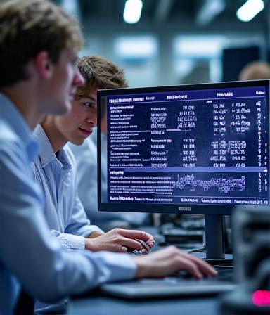 Team di meccanici esperti che lavorano su un software di diagnostica